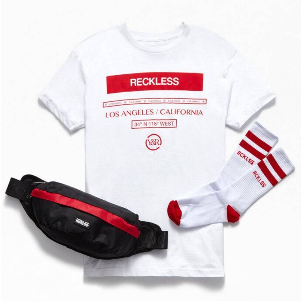 NWT Pacsun Exclusive Young and Reckless bundle top shirts Fanny pack socks gift